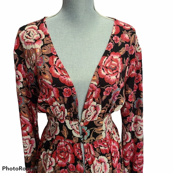 Angie Boho Floral Long Sleeve Kimono Duster Size S - Picture 2 of 13